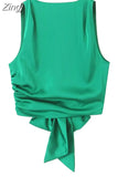 Black Crop Top Women Satin Backless Top Female Y2k Streetwear Sexy Tops Woman Fashion Tied Sleeveless Tank Tops For