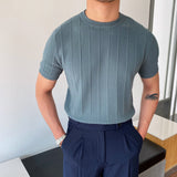 Summer New Korean Version Of The Knitted Round Neck Short-Sleeved T-Shirt Man Trend T-Shirt