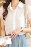Shirts and Blouses Stripe Fashion Woman Blouse 2023 Elegant Women Tops Flying Sleeve Casual Shirts OL Chiffon White