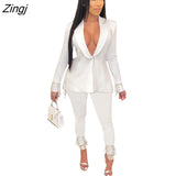 Winter Streetwear Women's Set Long Sleeve Blazer Pants Suit Office Lady Tracksuit Two Piece Set Fitness