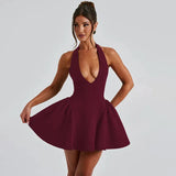 Deep V-Halter Backless A-line Mini Dress- Outfit