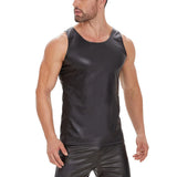 Zingj Men's Sexy Soft Lacquer Leather Vest Bright Leather Close-Fitting T-Shirt Size Accurate No