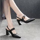 Zingj High-Heeled Sandals Women's Shoes 2023 Summer New Cowhide Thick-Heeled Fairy Shoes With
