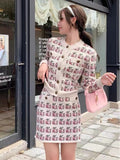 2 Piece For Women Autumn Korean Fashion Long Sleeve Round Neck Cardigan Knit Sweater + Mini Skirt Suits Ladies