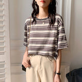 Shirts Women Striped Casual Cotton Tee Shirt Femme O Neck Loose Tops Short Sleeve Thin Summer Fashion Tshirt T-Shirts