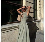 Women's 2025 New Sleeveless V-Neck Dress Casual Waist Zipper Collar Temperament