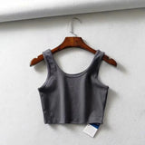 women summer crop tops sleeveless short cotton u collar knitted