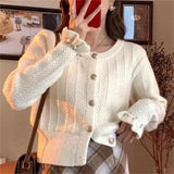 Zingj Version Autumn Winter Gentle Department Lotus Leaf Sleeve Sweet Wind Round Collar Sweater Female Design Feeling Nail Bead Knit Cardigan Jacket Tide-Outfit