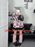 Y2k Fashion Fake Two Pieces Cartoon Print T-shirts Women Casual Loose Grunge Tops Aesthetic Fairy Harajuku Kawaii