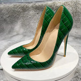 pattern green 12cm 10cm 8cm high thin heels shoes sexy pointed toe wedding energy gorgeous plus size pumps QP128
