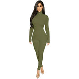 Color Women Rompers 2021 Long Sleeve Solid Turtleneck Skinny Bodycon Jumpsuit Fashion Fitness Casual One Piece