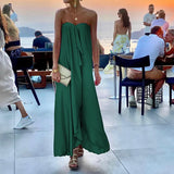 Off Shoulder Party Long Dress Fashion Women Satin Swing Loose Dress 2022 Chic Boho Sleeveless Chest Wrap Beach