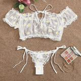 Women Sexy Lingerie Sheer Floral Print Off-Shoulder G Thong Women's Underwear Panties Exotic Ses Erotic Costumes Sexy