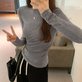 Color Design Feel Small Waist Long-Sleeved T-Shirt Women's Autumn New Round-Neck Blouse Slim And Skinny Bottomed