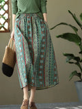 And Linen Retro Printed Skirt Women's 2022 Spring And Summer New Oversized Loose Elastic Waist A-line Skirt