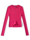 Fashion Women's Knitted Pullover Round Neck Slim Solid Color Hem Gross Cut Out Long Sleeve Sweater Autumn 2023 New