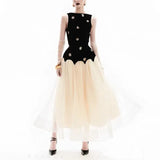 2025 Summer New Splicing Dress Femininity Elegant Three-Dimensional Flowers Sleeveless High-Waisted Long Dress