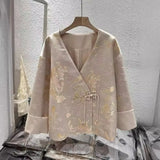 Chinese Style V-Collar Shirt Coat Inclined Door Flap Buckle Tang Dress Blouse Women's 2024 Spring Vintage Popular