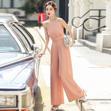 Women Jumpsuit Sleeveless Playsuit Clubwear Straight Leg Bandge Elegant Office Lady