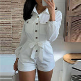 Women's Clothing Overalls Shorts White Belt Pock Casual Female Long Sleeve Sports Overall Plus Size