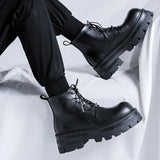 Zingj Boots Male British Wind Help Leather Shoes Autumn And Winter Thick Bottom Rise Black Overalls Locomotive Boots