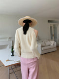 Designer Hollow Out Fall Sweater Women Crewneck Long Sleeve Ribbed Top Pullover Knitted Sweater Korean Fashion