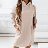 Zingj 2023 New Women's Wear With Hoodie Street Personality Design Sense Loose Solid Color Dress-Outfit