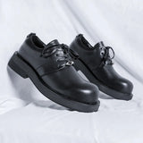 Zingj Big Head Leather Shoes Men's Casual Business Round Head Derby Shoes 2023 Dark British Wind Trend