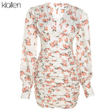 Autumn Fashion Sexy V Neck Leopard Mini Dress For Women Casual Office Lady Elegant Floral Bodycon Dresses Birthday
