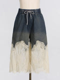 Zingj Female Summer Lace Two-Piece Simple Wind Top Casual Jeans Split Pants Fashion Thin Women's
