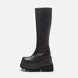 Gothic Style Thick-Bottomd Long-Sleest Locomotive Rider Boots But Knee-High-Skinned Boots