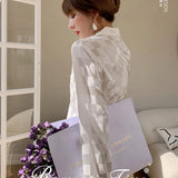 Women's Silk Long-sleeved Pajamas Pajamas Suit Jacquard Plaid High-grade Ice Silk Can Be Worn Outside Home Wear