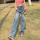 Small Flower Jeans Women Hit The Color Leather Standard High Waist Pendant Feeling Broad Legs Loose 100 Straight Tube Floor