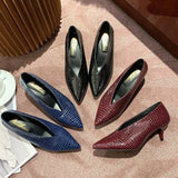 Single Shoes Women Fall 2025 New Snake Grain Fine Heel Women Shoes Light Mouth Solid