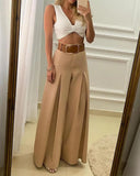 Women‘s Long Trousers Elegant Ladies Office Wear Casual Slim Fit High Waisted Ruched Pleated Wide Leg Pants Without
