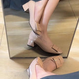 Evening Evening Wind Elegant Bare Pink Single Shoes 2025 New Classic Square Buckle Patent Leather Coarse Heel Commuting Women's