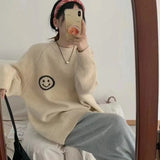 Zingj Department Minority 23 Years Autumn Winter New College Wind Loose Color Smiling Face Sweater Sweater Coat Female-Outfit