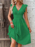 New Lotus Leaf Sleeve Elegant Thin V-Neck Women's Fashion Fashion Hollow Dress Dress