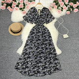 Zingj Wind Temperament Sweet Broken Flower V Collar Dress Beach Vacation Snow Spinning A Word Long