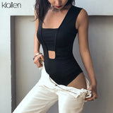 black sexy skinny female bodysuits 2020 summer fashion beach casual vacation hollw out sleeveless low cut bodysuit