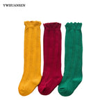 1 Pair Spring Autumn Winter Cotton Lace Double Needle Children Breathable Socks Solid Baby Girls Knee Socks