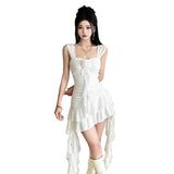 Summer Women's New Temperament Pure Hot Girl Hanging Lotus Leaves Side Irregular Waist Dress Dress