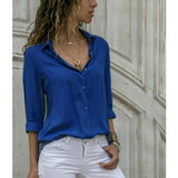 Elegant Long Sleeve Oversized Solid V-Neck Chiffon Blouse Summer Women Tops Female Office Shirts Casual