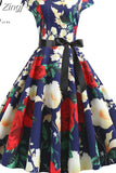 Women Short Sleeve Print Vintage Halloween Party Midi 50s 60s Casual Elegant Summer Floral Dresses Robe Femme