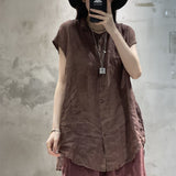 Linen Short-Sleeved Shirt Women's Summer Loose Thin Leisure Medium Long Thin Cotton Cardigan