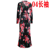 Spring Autumn Bohemia Flower Print Women's Dress Cuasla Hollow Out Long Sleeve Maxi Dresses Fashion Tunic Party Dress