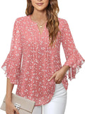 Leaf Seven-Sleeve Tops Solid Color Fashion Casual Casual V-Neck Business Shirt Chiffon Women's
