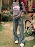 Zingj Wide Leg Broken Hole Jeans Female Spring And Autumn 2024 New Large Size Fat Mm Loose Show Thin Straight Tube Drag Floor