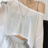 Women Solid Color Loose Crop Top Female Thin Breathable Clothing All-match High Street Cool Hip-hop Leisure Lady