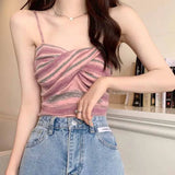 Knit Camisole Crop Top Girls Twisted Contrast Color Striped Stretchy Sweet Hot Camis Sleeveless T-Shirt For Slim